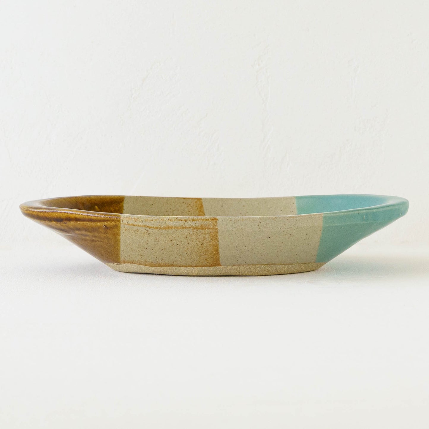 カレー皿　掛け分け　B　飴釉 x  並白釉 x マット釉 x 緑釉｜榎田智　えのきだ窯