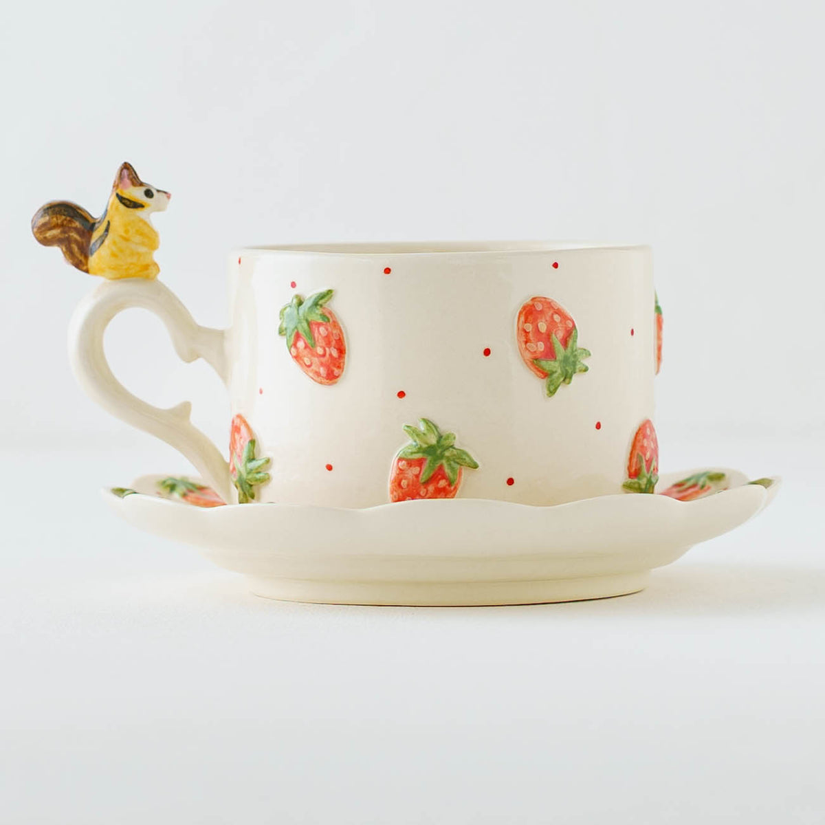 Cup & Saucer Squirrel Strawberry | Sugar Poppo