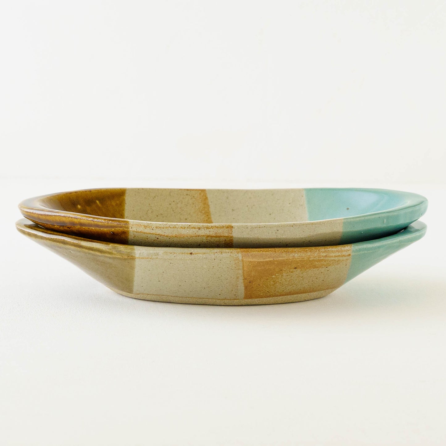 カレー皿　掛け分け　B　飴釉 x  並白釉 x マット釉 x 緑釉｜榎田智　えのきだ窯