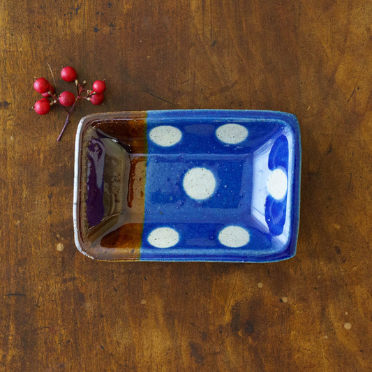 Small Square plate  dot pattern, blue | Wakaba Enokida, Enokida Kiln