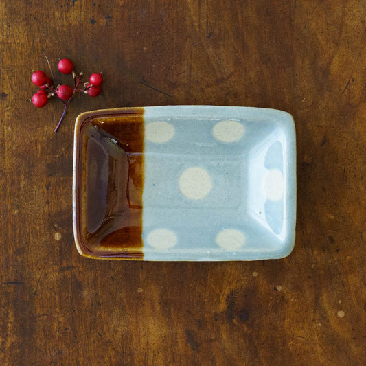 Small square plate dot pattern, light blue  | Wakaba Enokida, Enokida Kiln