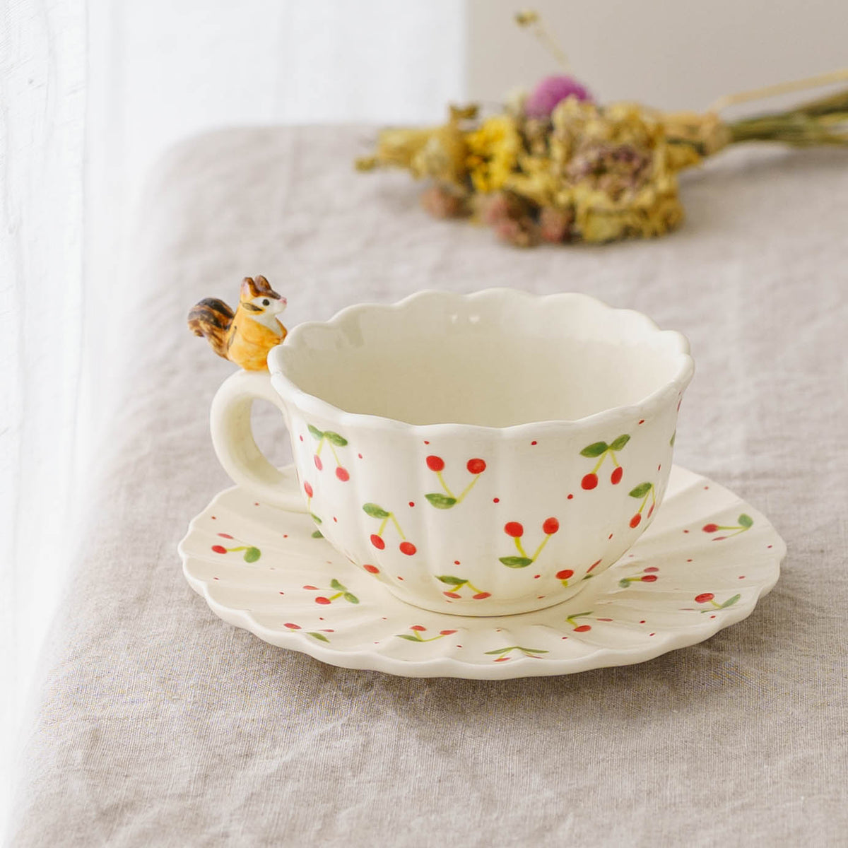 Cup & Saucer Ruffle Squirrel Cherry  | Sugar Poppo