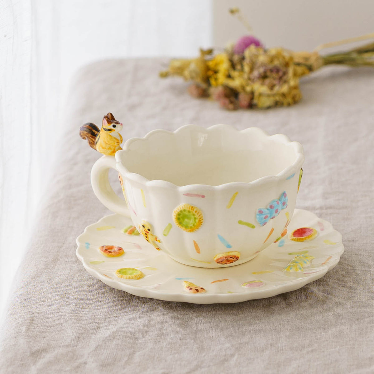 Cup & Saucer Squirrel Ruffle Sweets | Sugar Poppo
