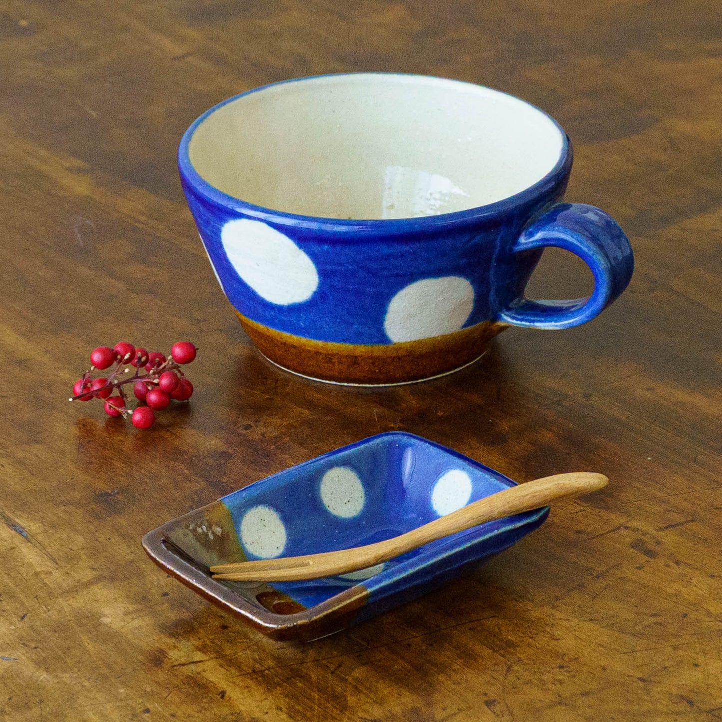 Small Square plate  dot pattern, blue | Wakaba Enokida, Enokida Kiln