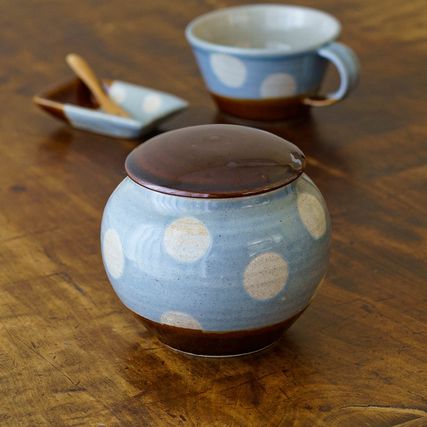 Jar dot pattern, light blue | Wakaba Enokida, Enokida Kiln