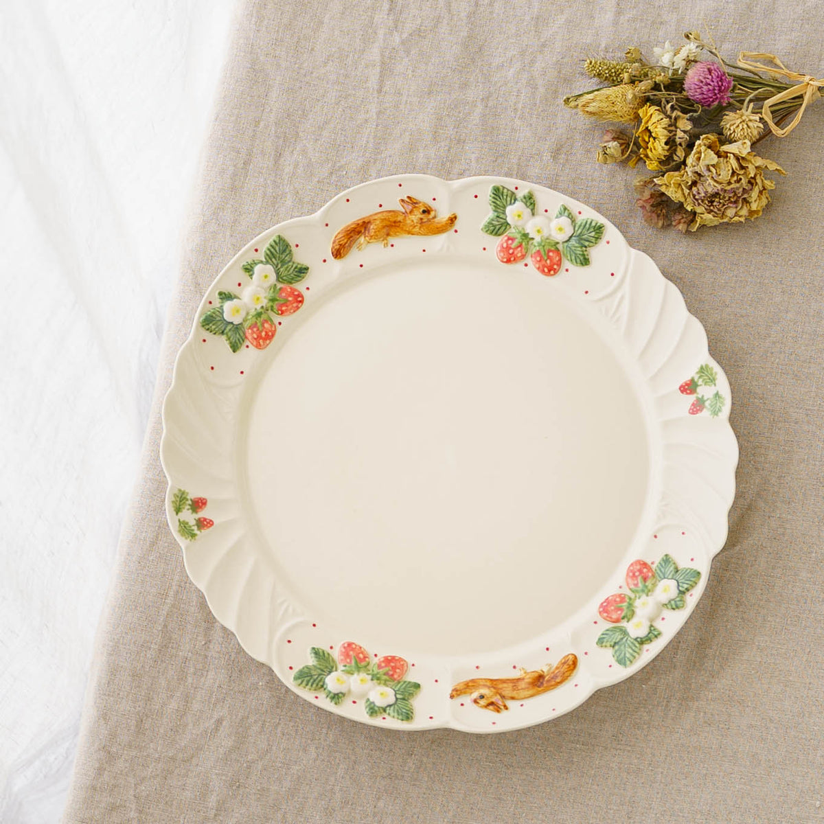Antique Plate Hopping Squirrel Strawberry | Sugar Poppo