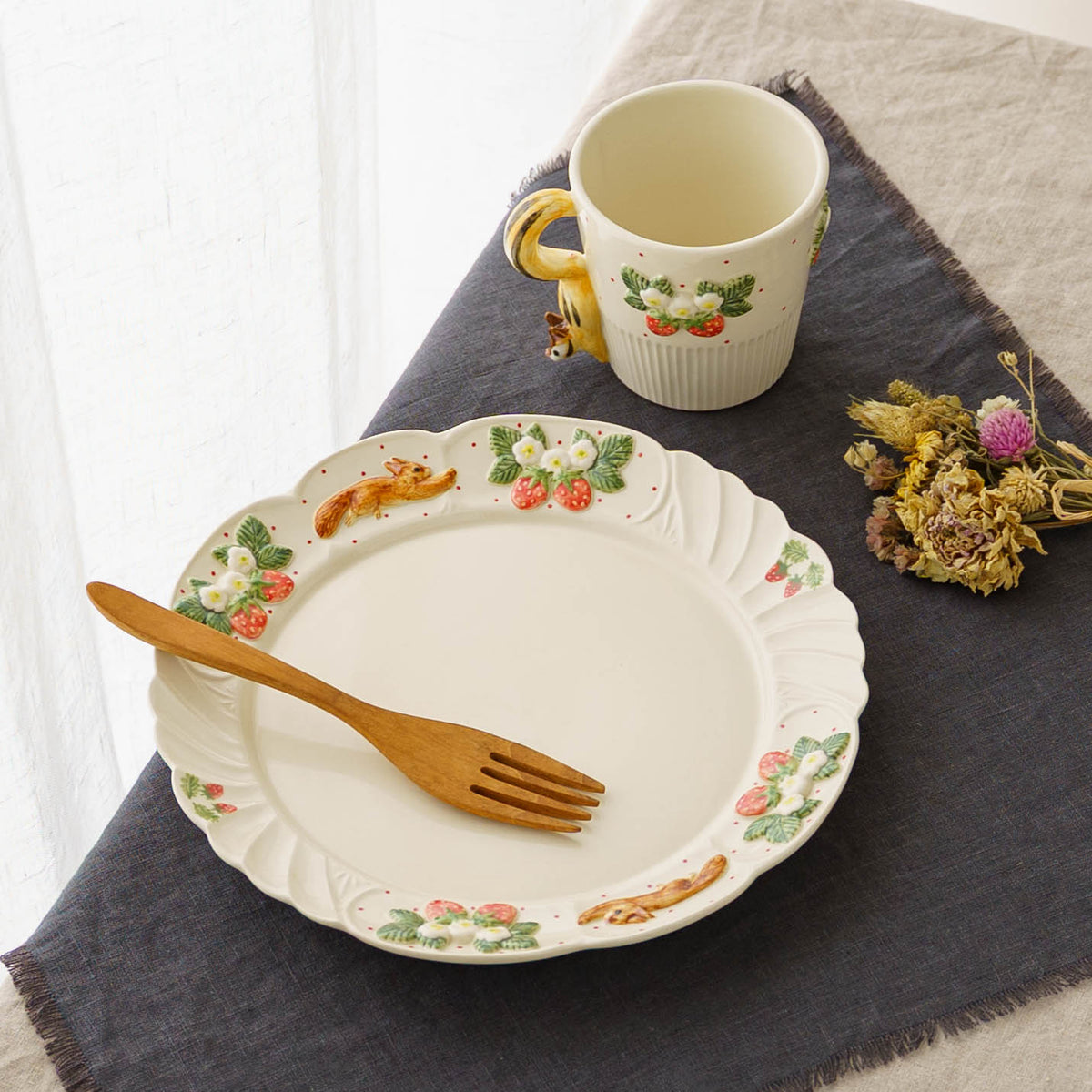 Antique Plate Hopping Squirrel Strawberry | Sugar Poppo
