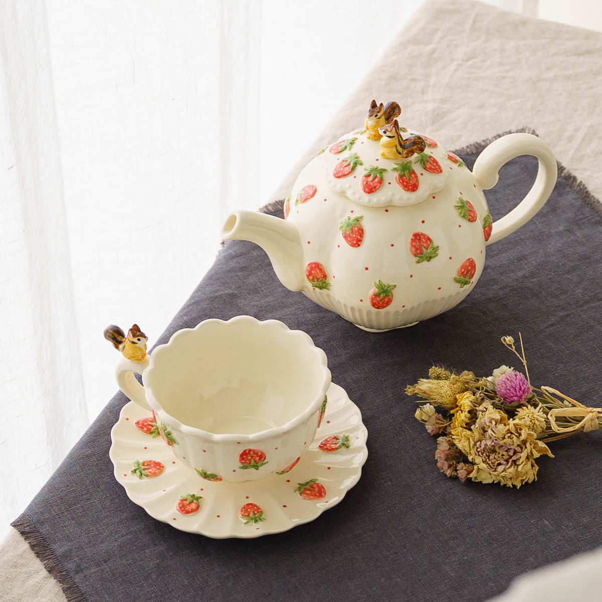 Tea Pot W Squirrel Little Strawberry | Sugar Poppo