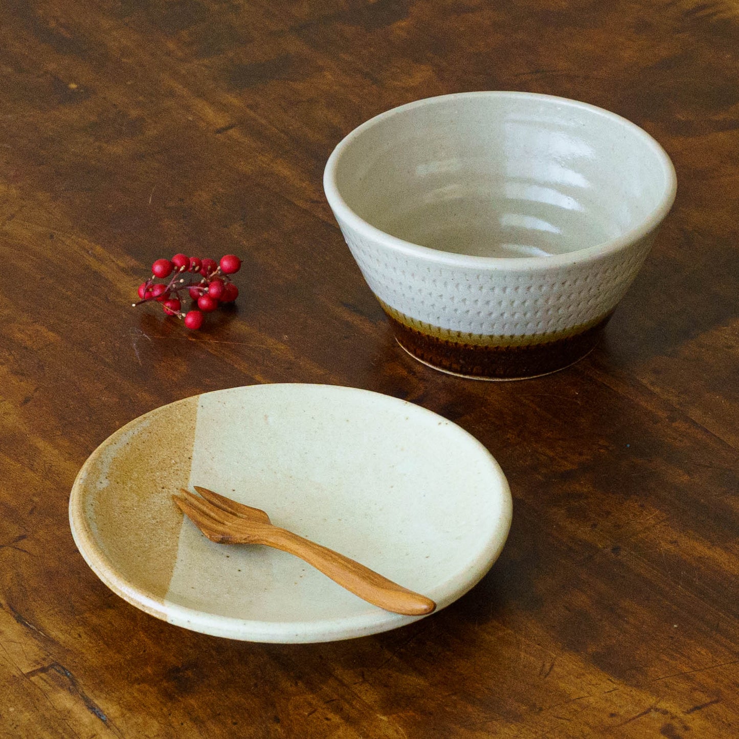 ボウル　飛び鉋　マット釉 x 飴釉｜榎田智　えのきだ窯