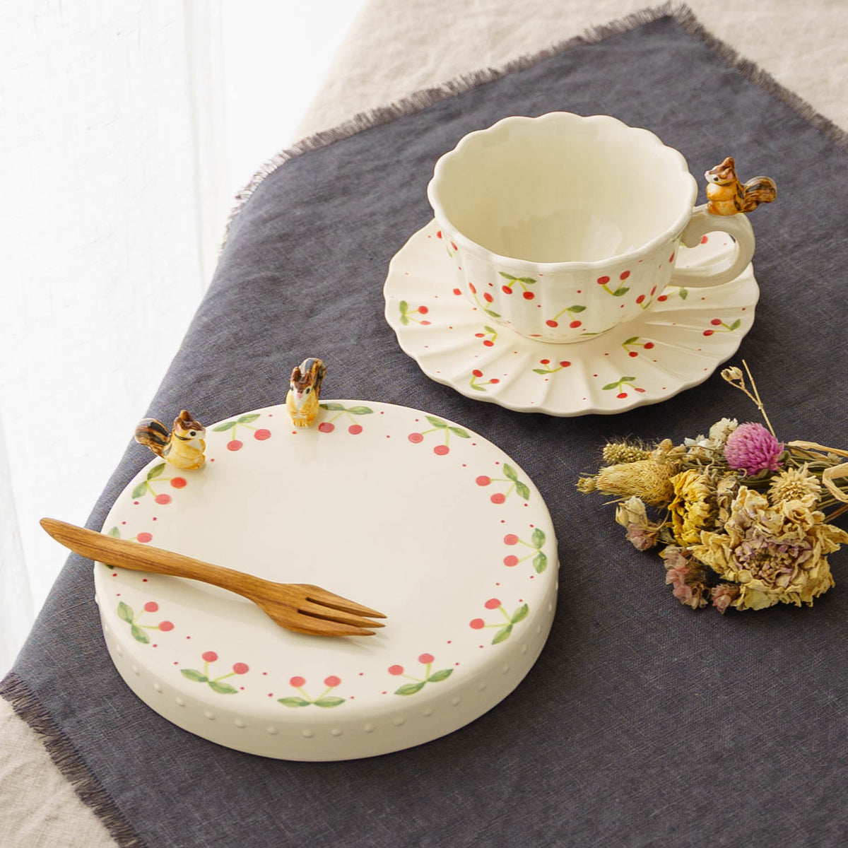 Cup & Saucer Ruffle Squirrel Cherry  | Sugar Poppo