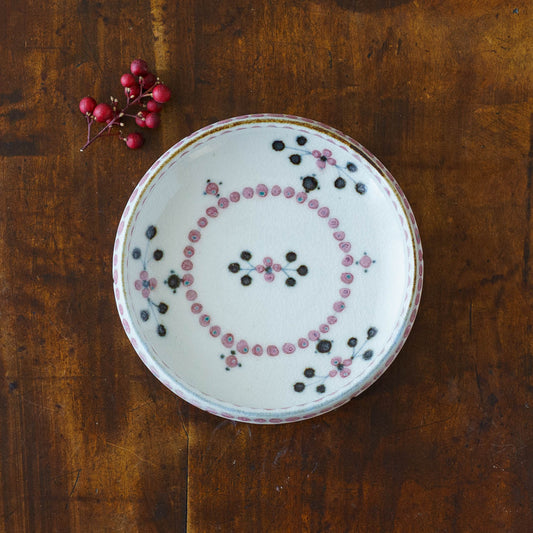 小花文　4寸深皿　赤｜陶彩窯　長戸製陶所　砥部焼