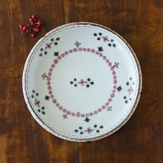 小花文　6寸深皿　赤｜陶彩窯　長戸製陶所　砥部焼