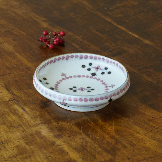 小花文　4寸深皿　赤｜陶彩窯　長戸製陶所　砥部焼