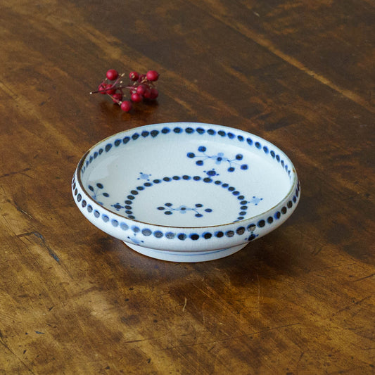 小花文　4寸深皿　青｜陶彩窯　長戸製陶所　砥部焼