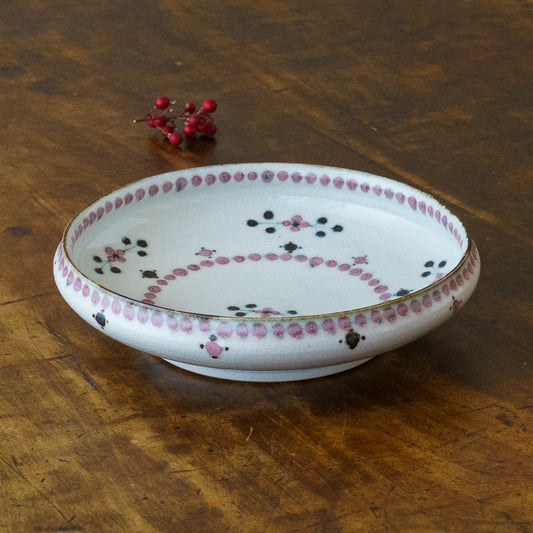 小花文　6寸深皿　赤｜陶彩窯　長戸製陶所　砥部焼