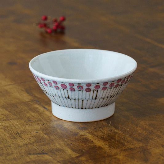 古砥部文　めし碗　小　花垣文　赤｜陶彩窯　長戸製陶所　砥部焼