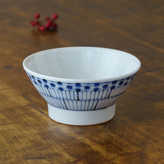 古砥部文　めし碗　大　花垣文　青｜陶彩窯　長戸製陶所　砥部焼