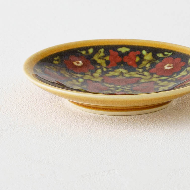 豆皿　赤花　スリップウェア｜荒井彩乃