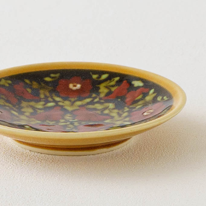 豆皿　赤花　スリップウェア｜荒井彩乃