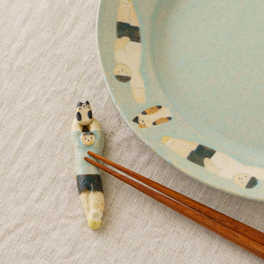 陶芸家 綿貫彩 はしおき ねこと少年 水色｜作家もののうつわ通販 四季
