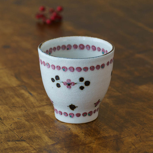 湯呑み　小花文　赤｜陶彩窯　長戸製陶所　砥部焼