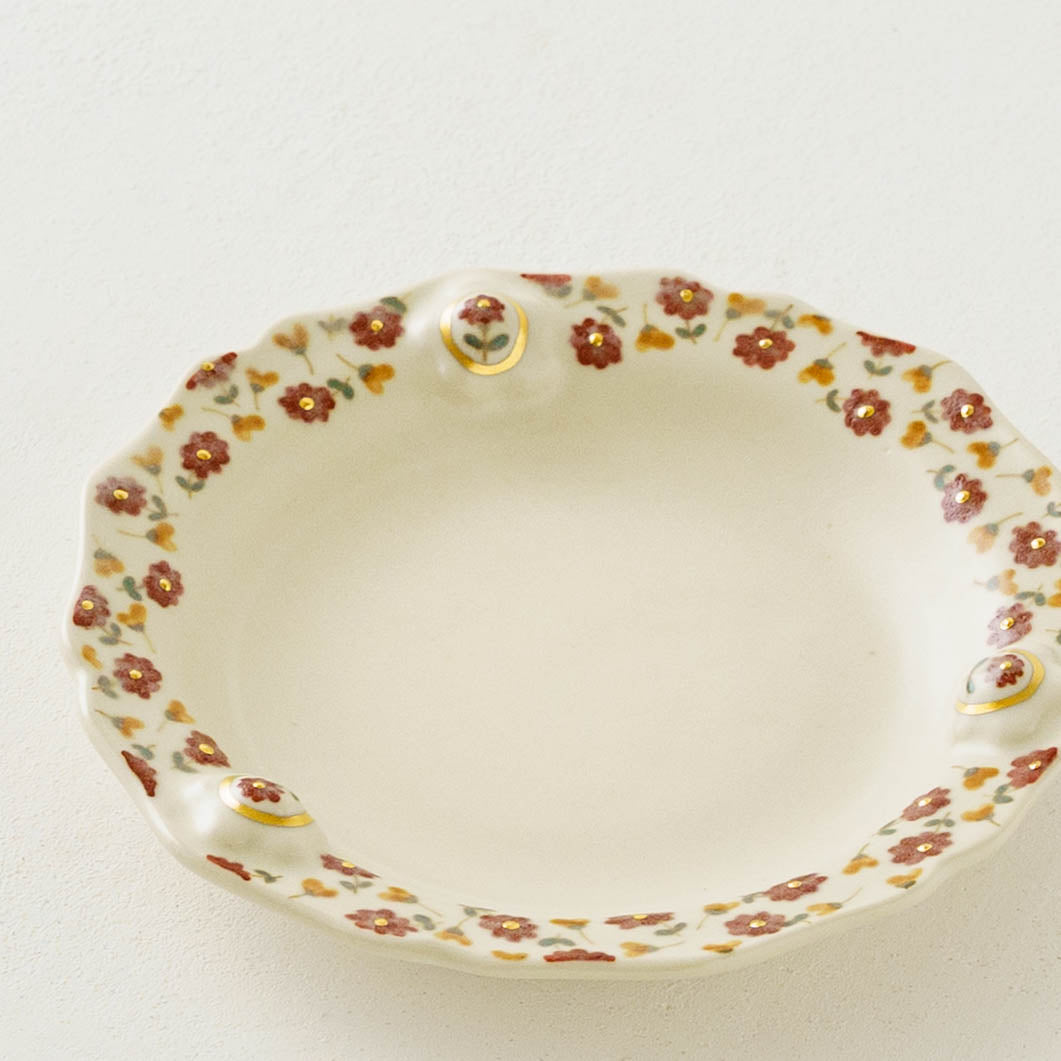 金彩レリーフ中皿　赤 x オレンジ｜荒井彩乃