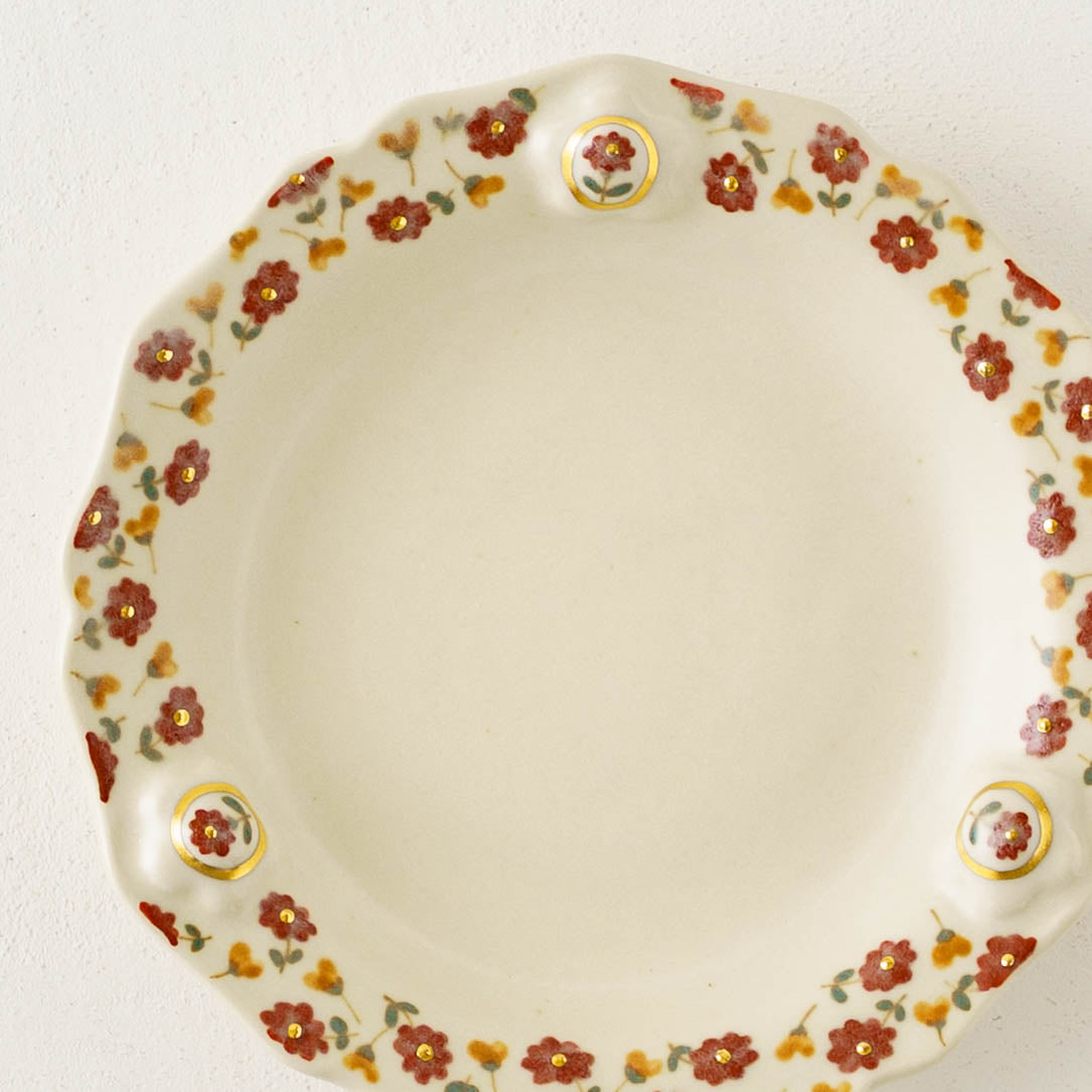 金彩レリーフ中皿　赤 x オレンジ｜荒井彩乃