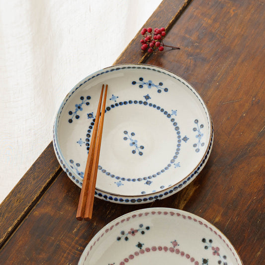 小花文　７寸深皿　青｜陶彩窯　長戸製陶所　砥部焼