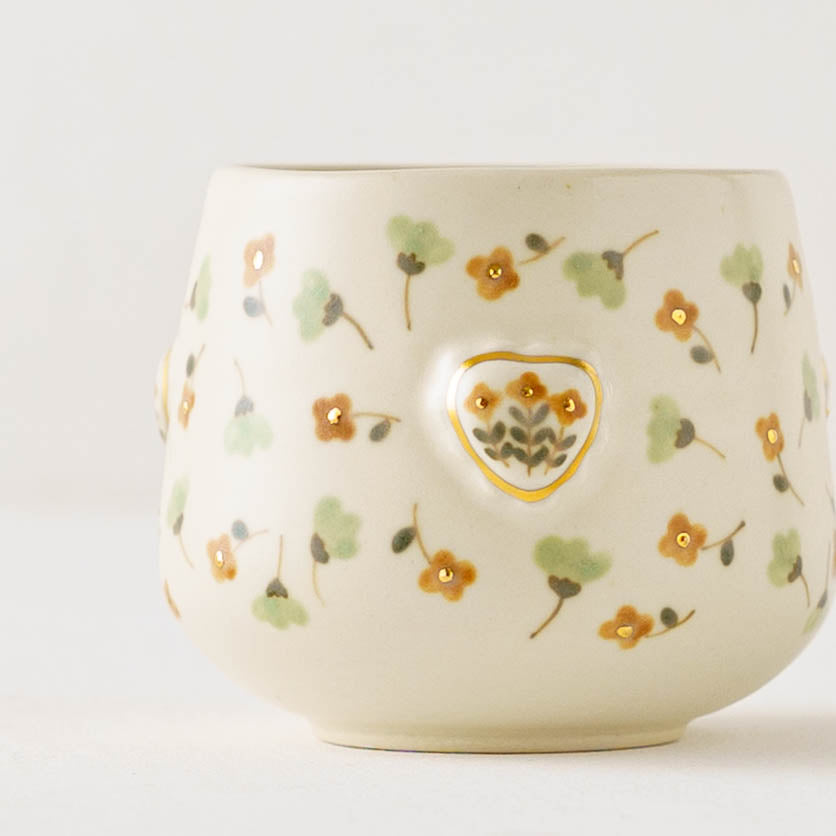 金彩レリーフカップ　オレンジ x 薄緑｜荒井彩乃