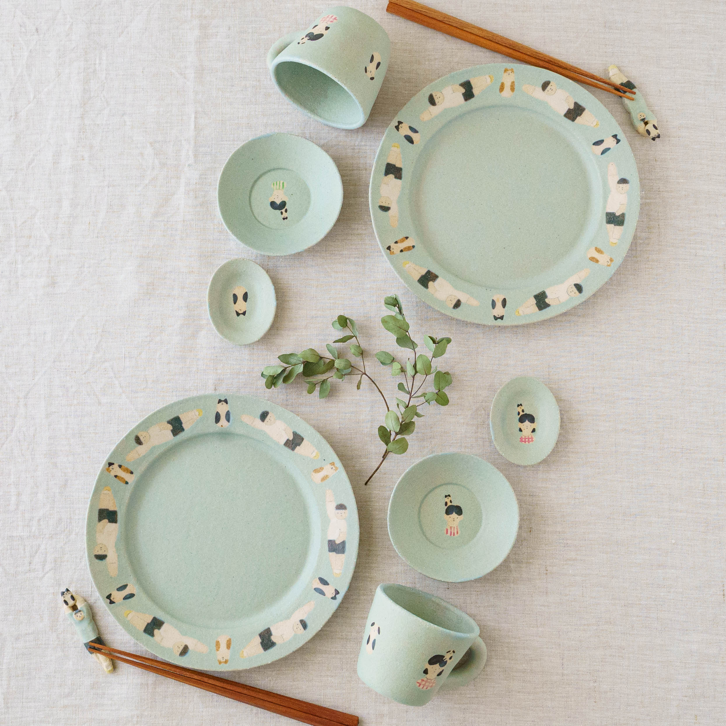 陶芸家 綿貫彩 はしおき ねこと少年 水色｜作家もののうつわ通販 四季