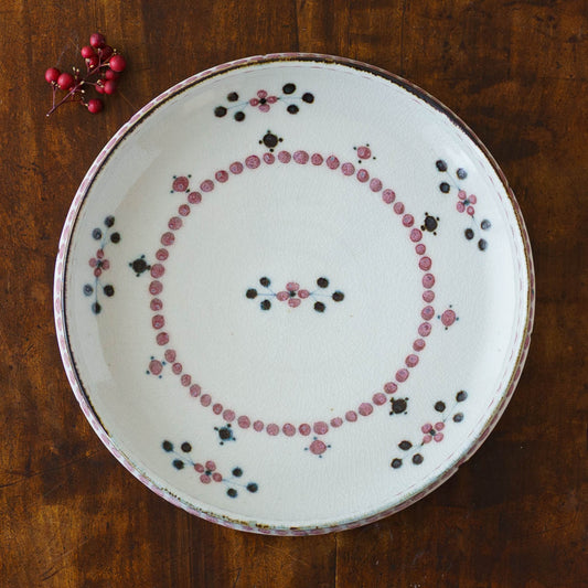 小花文　７寸深皿　赤｜陶彩窯　長戸製陶所　砥部焼