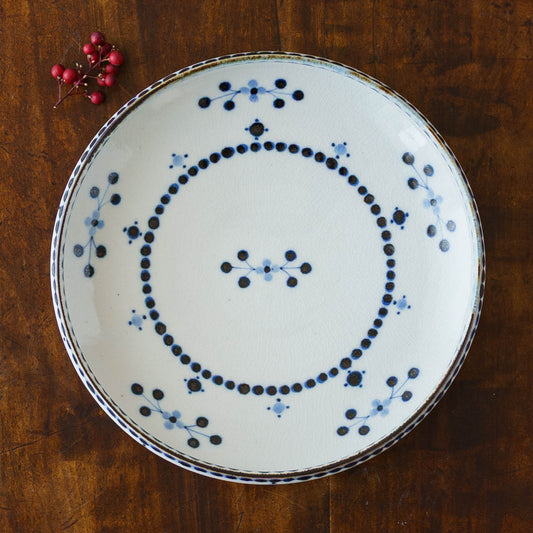 小花文　７寸深皿　青｜陶彩窯　長戸製陶所　砥部焼