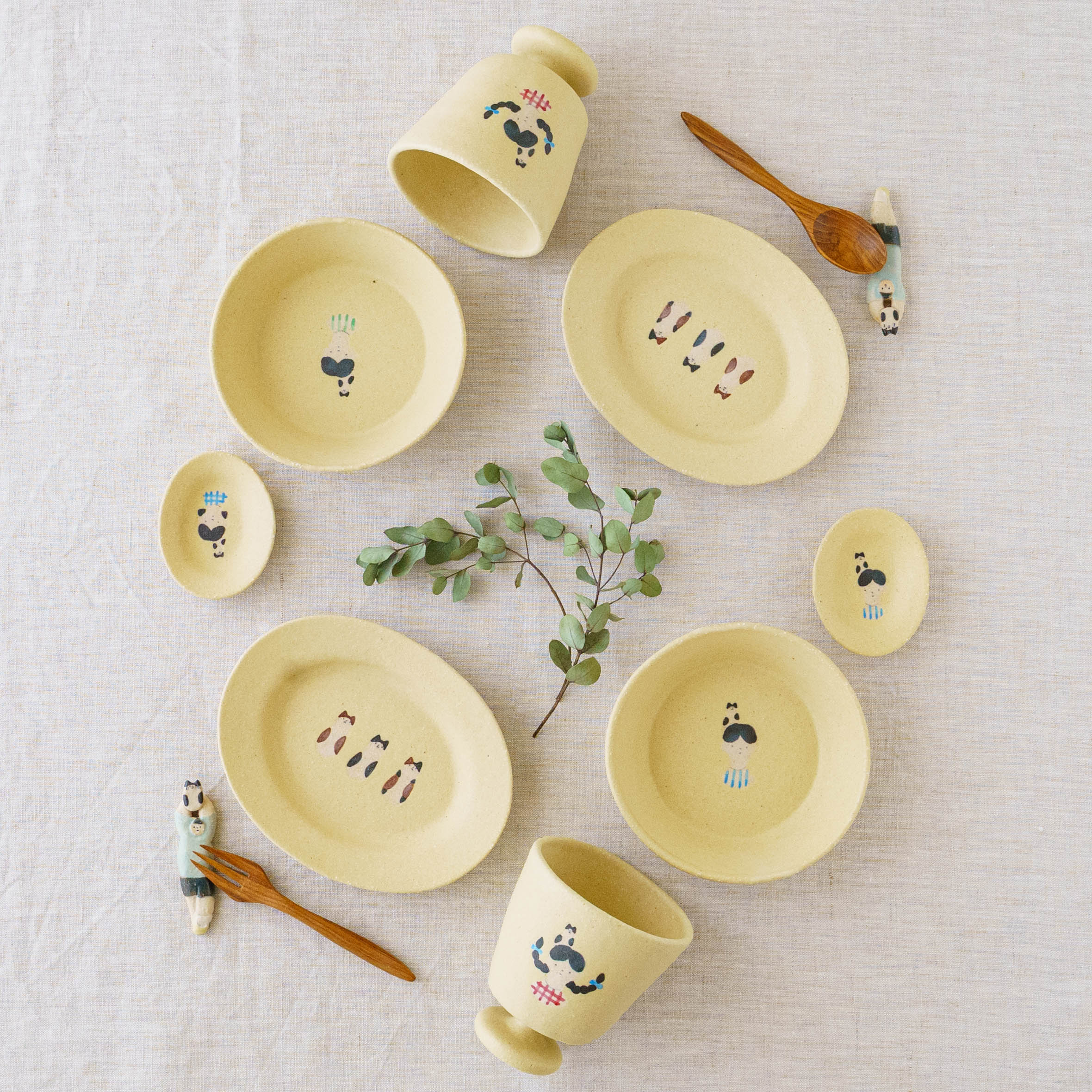 陶芸家 綿貫彩 はしおき ねこと少年 水色｜作家もののうつわ通販 四季