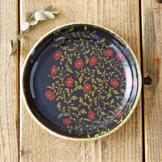 中皿　赤花　スリップウェア｜荒井彩乃