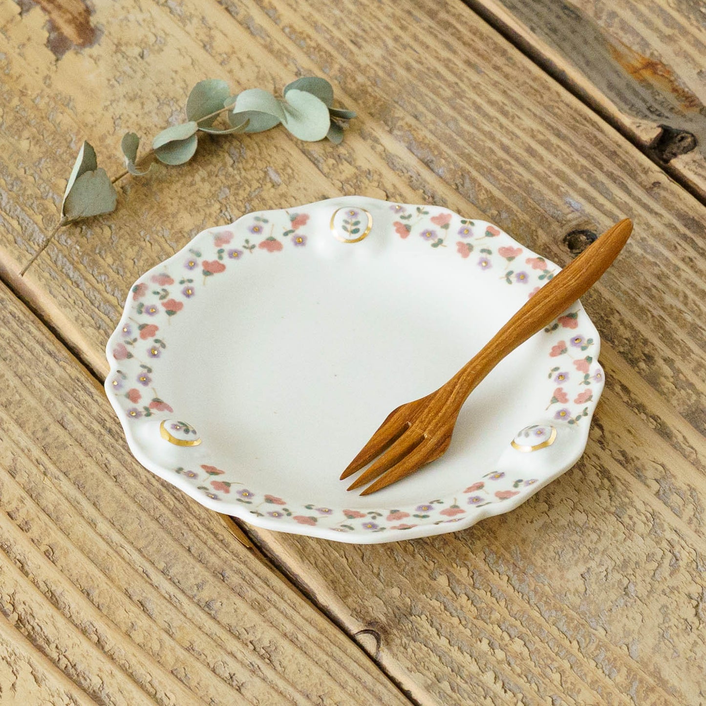 金彩レリーフ中皿　ピンク x パープル｜荒井彩乃