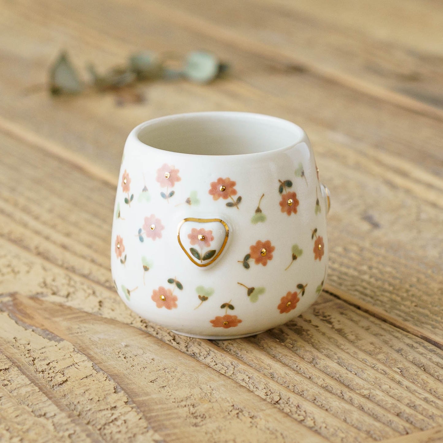 金彩レリーフカップ　ピンク x 薄緑｜荒井彩乃