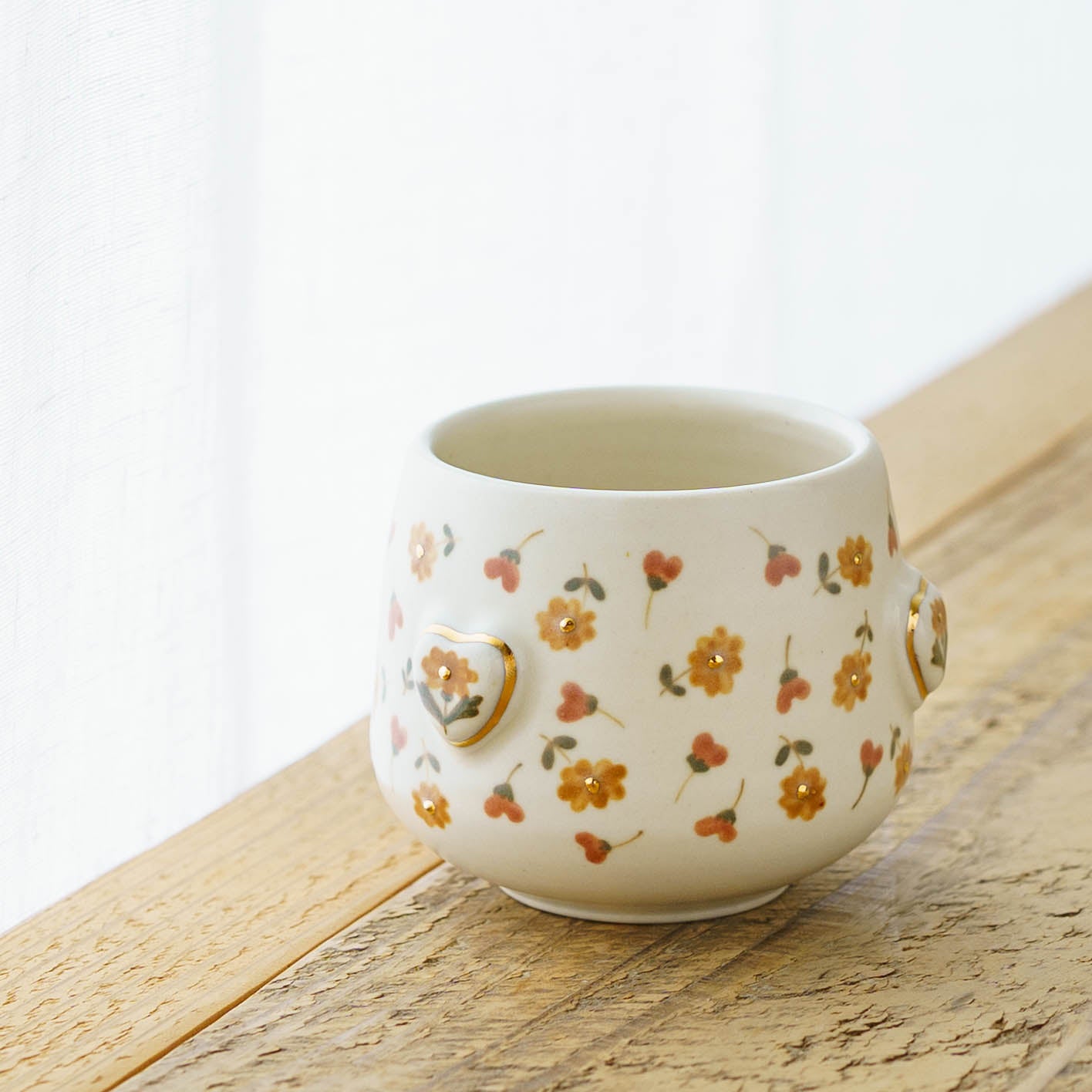 【本物☆レア】直筆サイン入りカップ アインシュタイン アキナ 和牛 陶芸作家 荒井彩乃 金彩レリーフカップ オレンジ x 赤｜作家