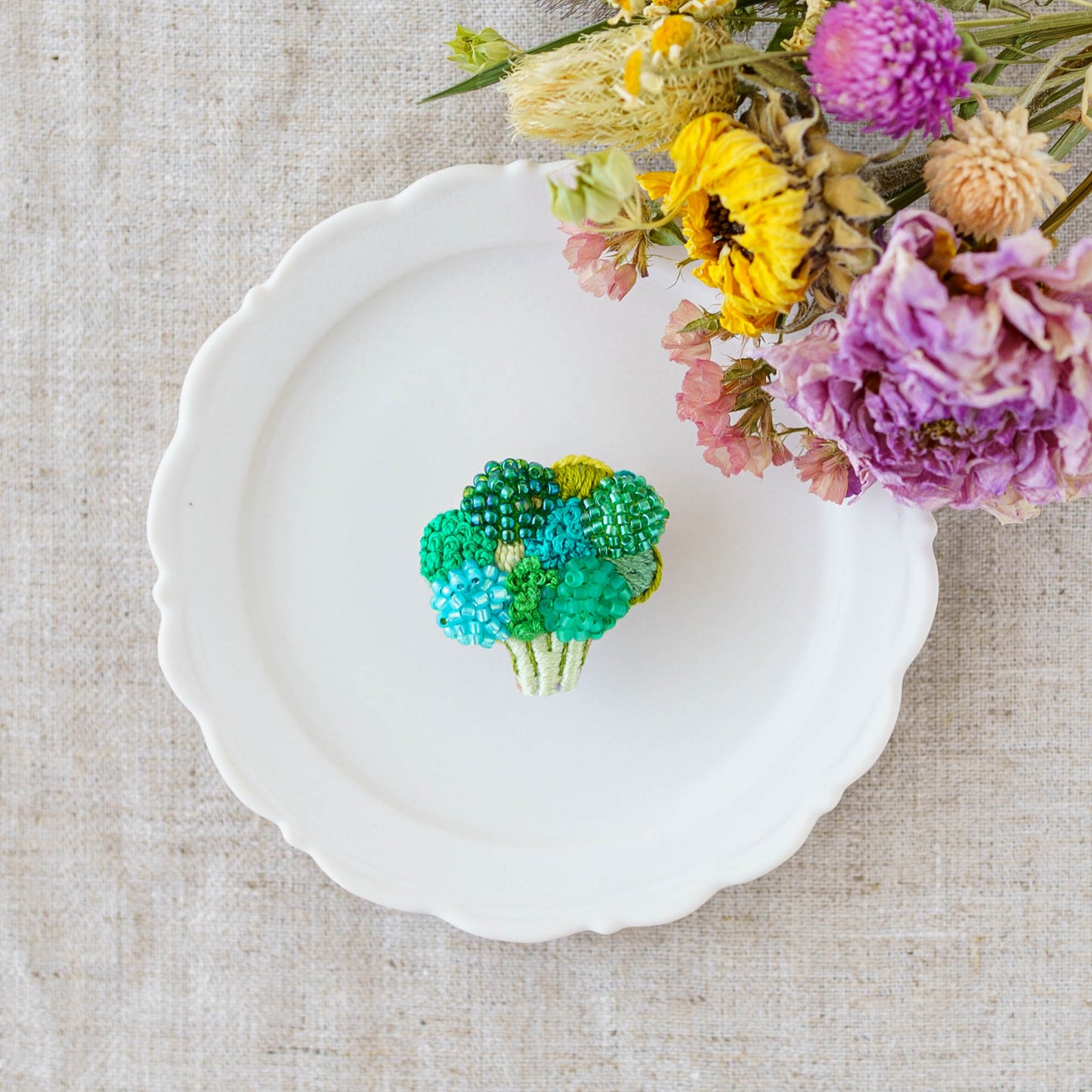 刺繍ブローチ　ブロッコリー｜あおのいえ