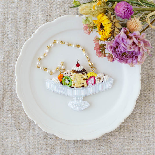 刺繍バッグチャーム　プリンアラモード｜あおのいえ