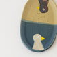 Oval plate bird light brown x navy | Harada Haruko