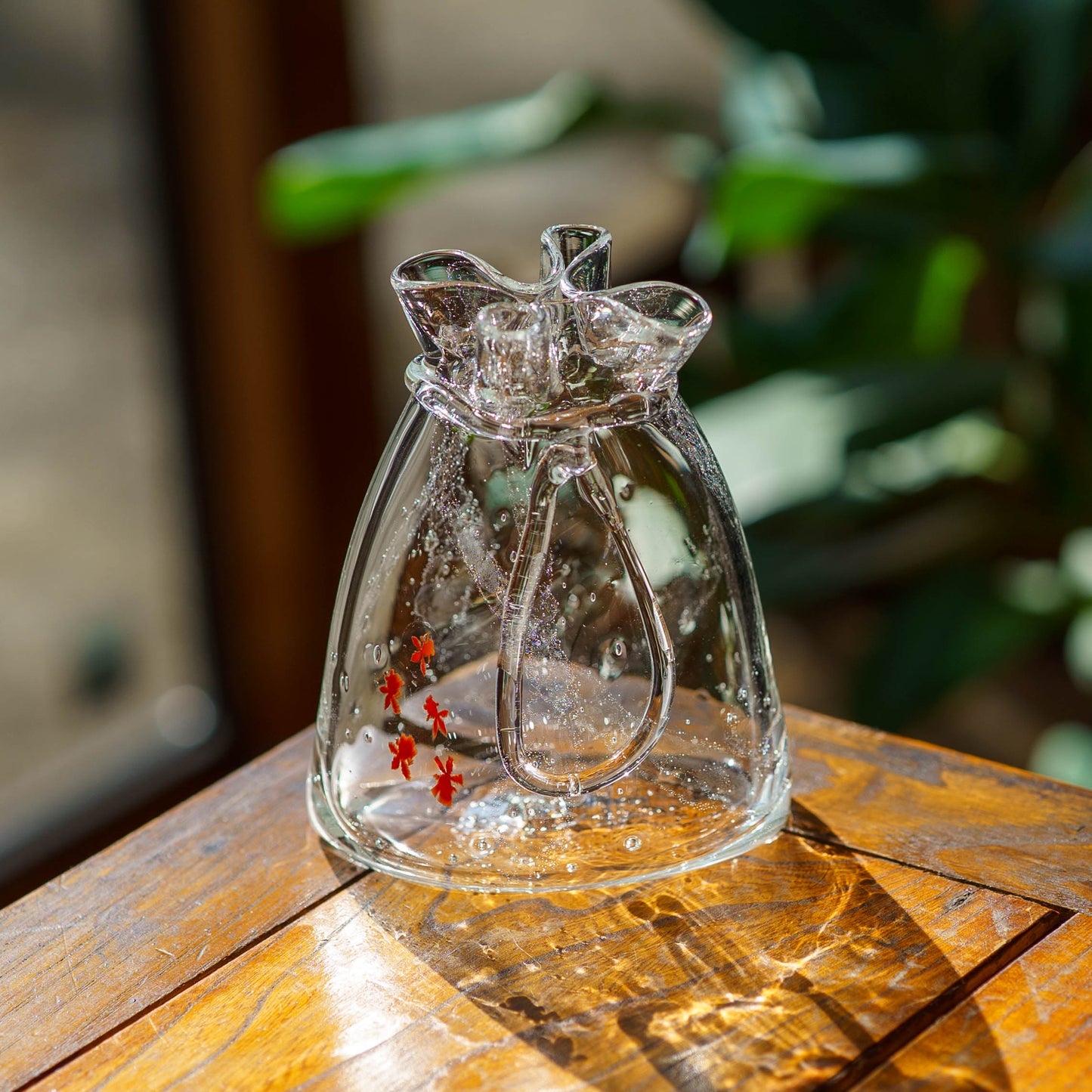 金魚巾着一輪挿し　大　クリア｜極楽寺がらす工房