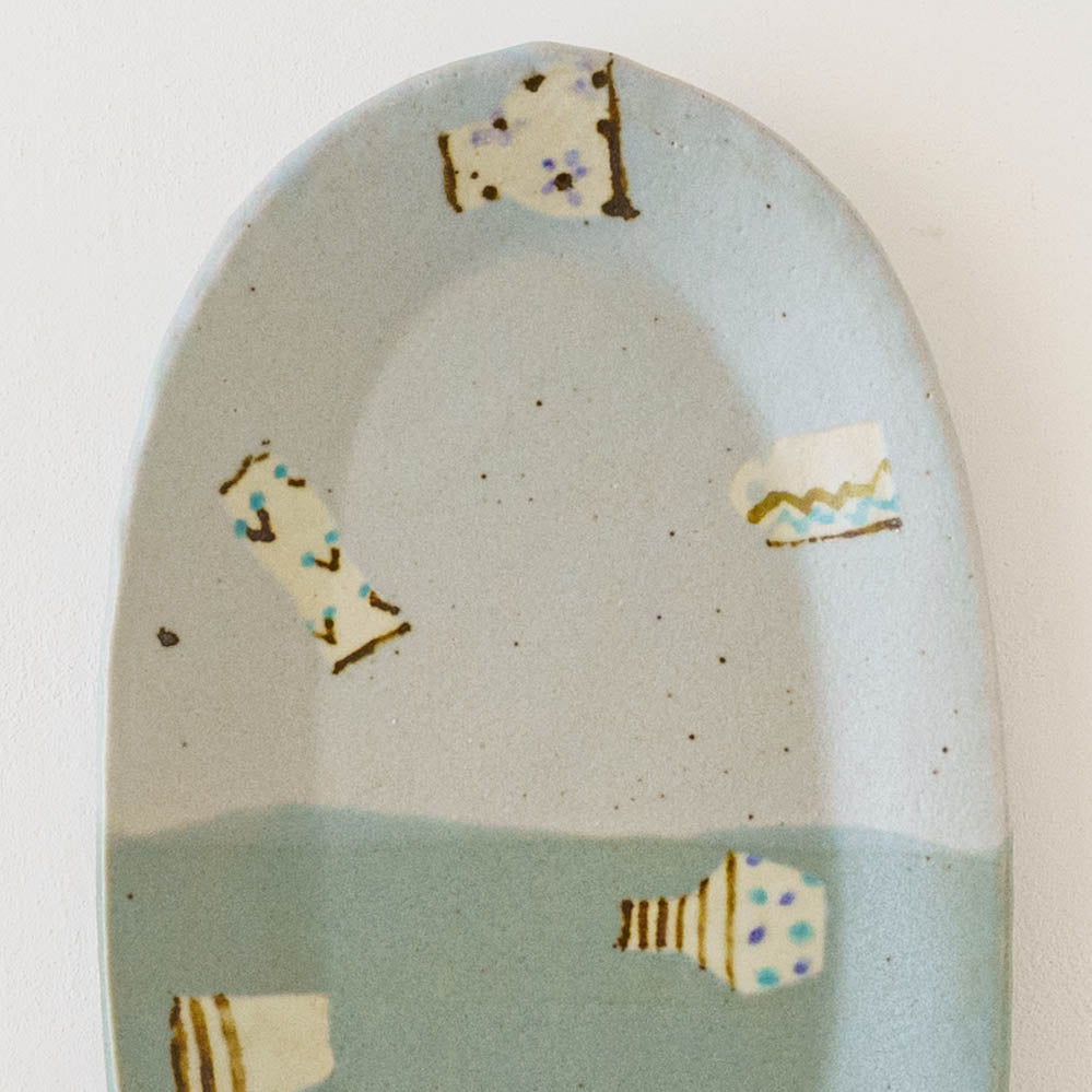 Oval plate L light blue x turquoise blue | Harada Haruko