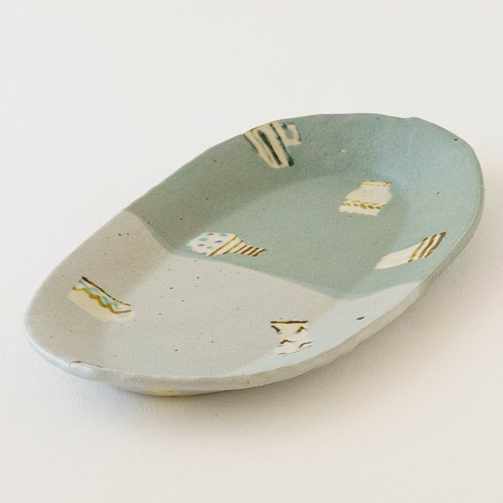 Oval plate L light blue x turquoise blue | Harada Haruko