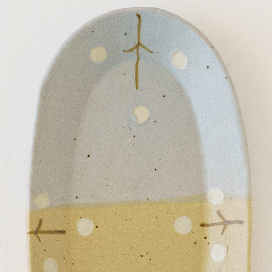 Oval flower plate L  light brown x light blue | Harada Haruko