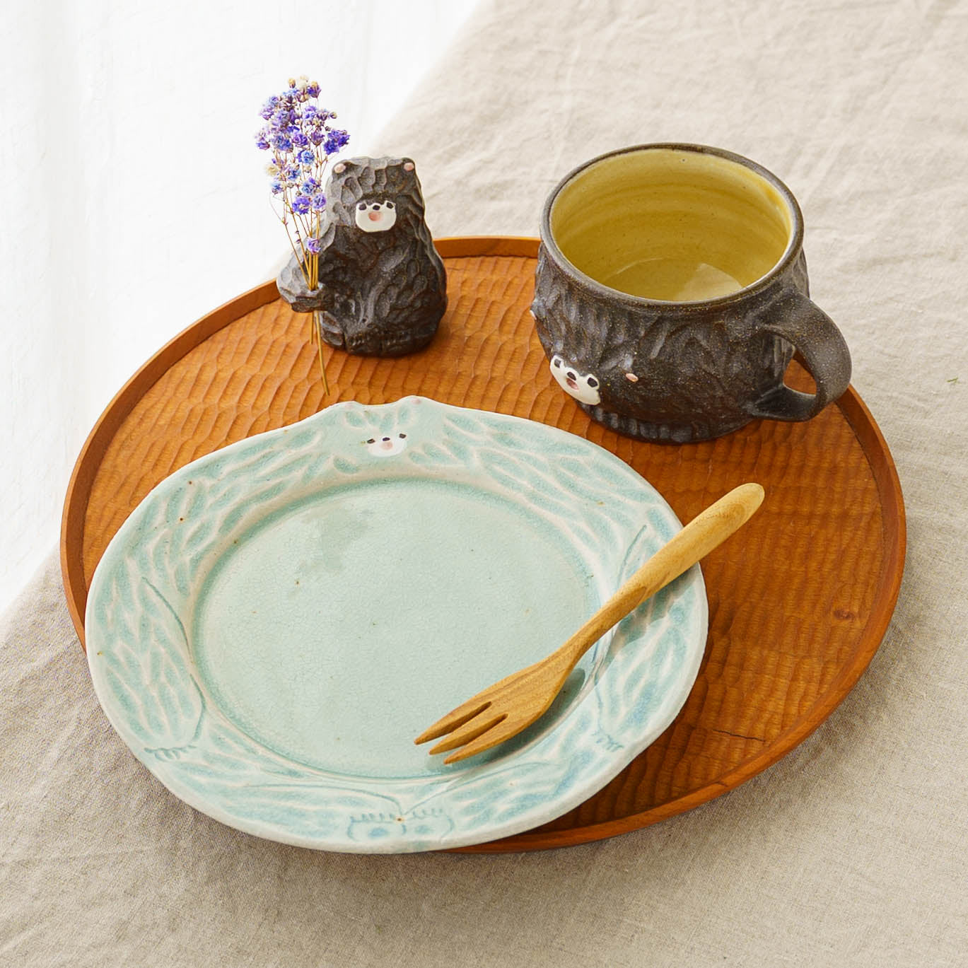 陶芸作家 加藤美紀子 クマドライフラワースタンド 茶 手持ち｜鎌倉山
