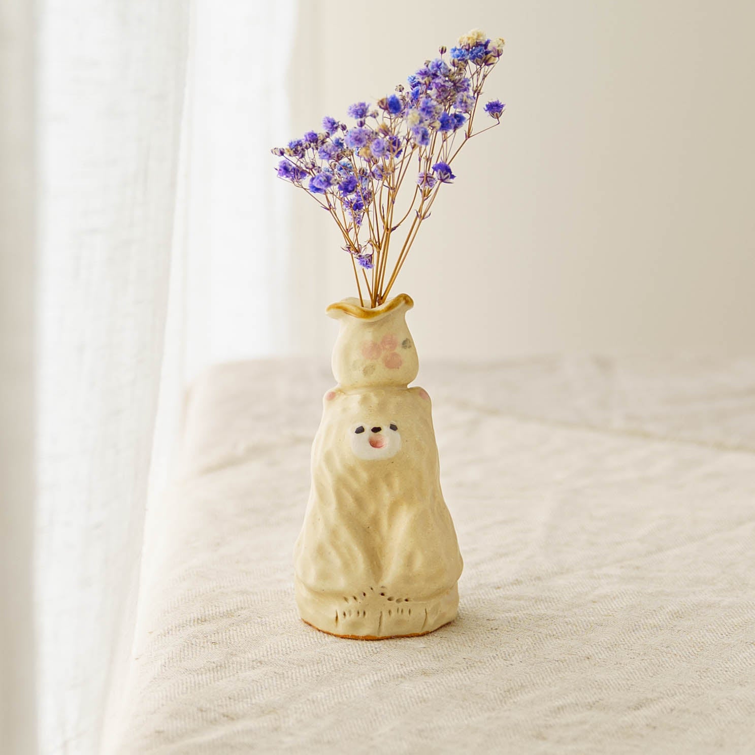 陶芸作家 加藤美紀子 クマドライフラワースタンド 白 頭花瓶｜鎌倉山