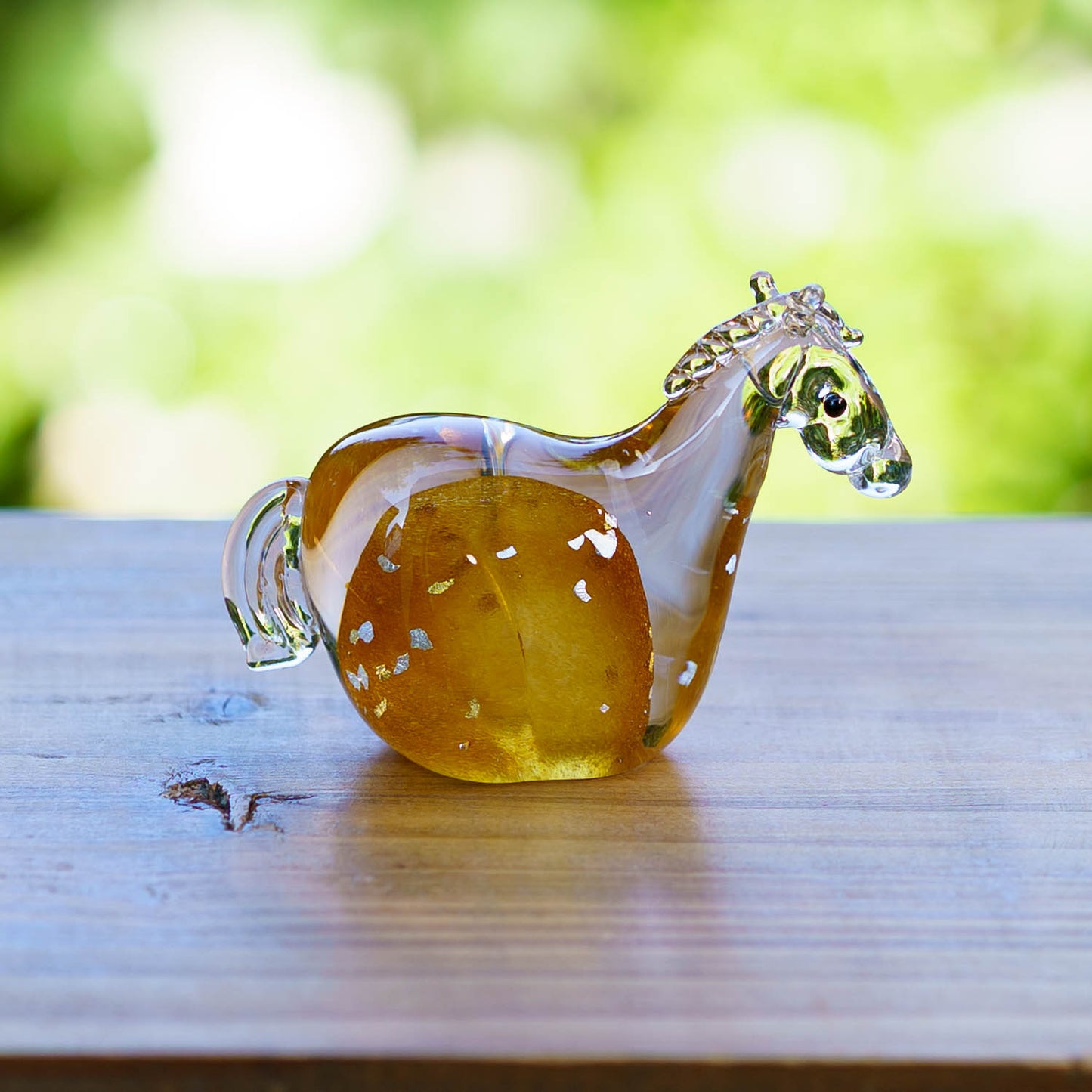 干支飾り　午　S　栗毛（黒台付き）｜極楽寺がらす工房