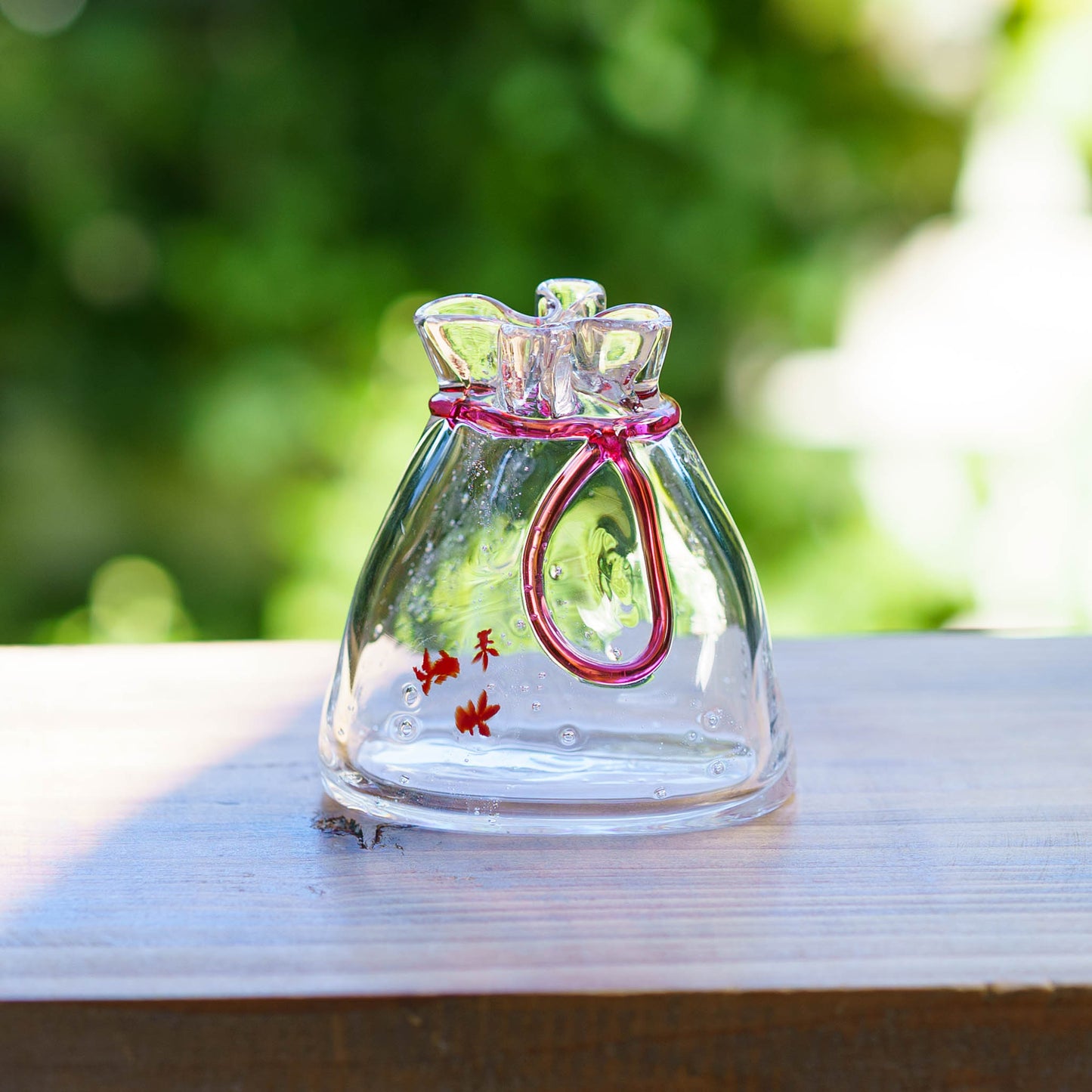 金魚巾着一輪挿し　小　赤｜極楽寺がらす工房