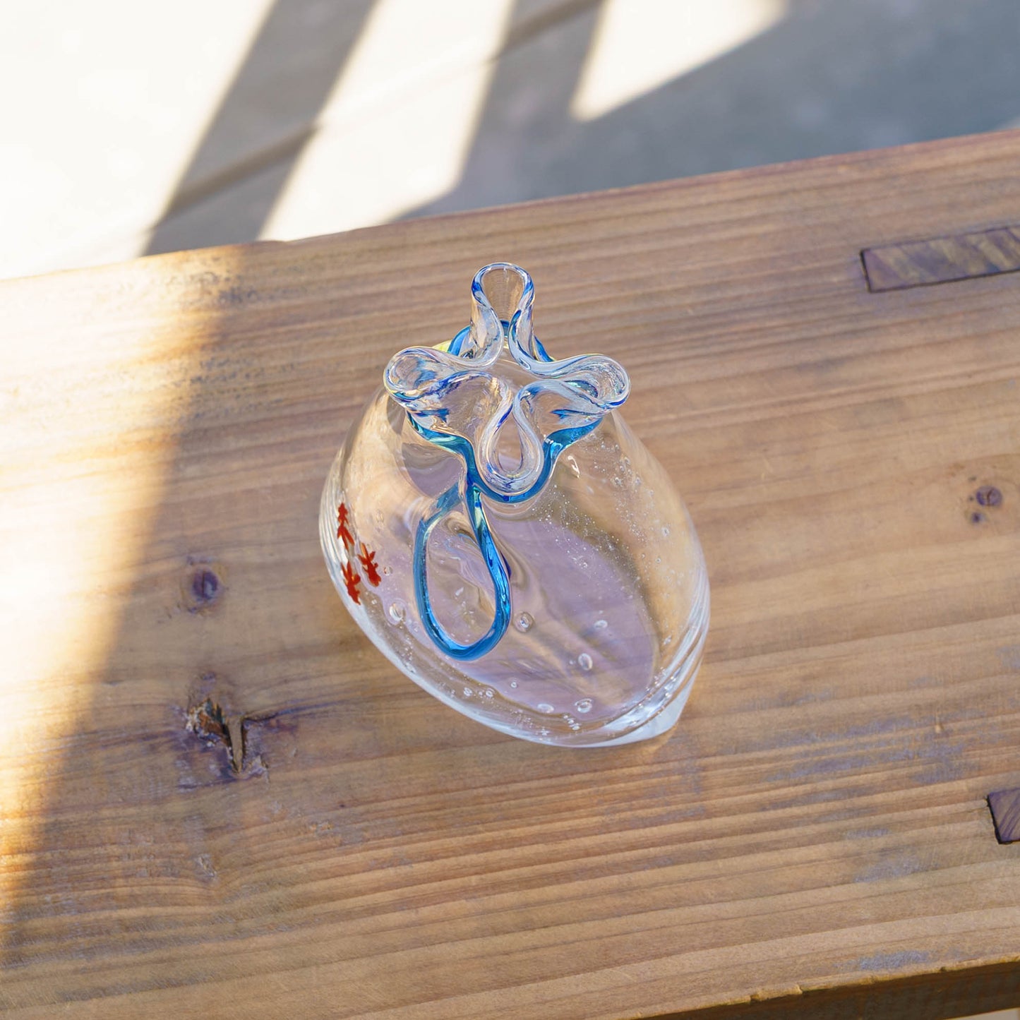 金魚巾着一輪挿し　小　青｜極楽寺がらす工房