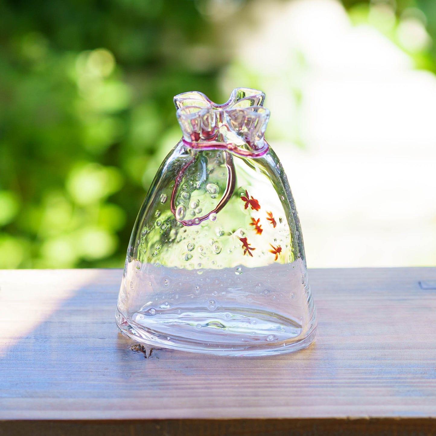 金魚巾着一輪挿し　大　赤｜極楽寺がらす工房